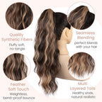 Claw Clip Ponytail Extension 18 Inch Curly Wavy Ponytail Extension Jaw Clip on Pony Tails Hairpiece for Women Fluffy Natural Synthetic for Daily Use (Dark Brown Mixed Honey Brown)