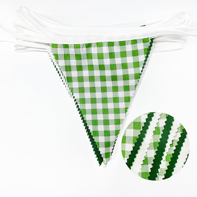 32Ft Green Party Decorations Green Buffalo Plaid Checkered White Triangle Flag - Image 2