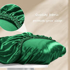 Manyshofu Satin Pillowcases for Hair Protection - 1Pcs Green Pillow Cases, Elastic Band Standard & Queen Satin Pillowcases Luxury Silky Pillow Cases Travel Pillow Covers