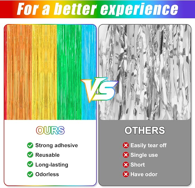 Crosize 2 Pack Rainbow Party Streamers Backdrop, 3.3 x 9.9 ft | Tinsel Foil - Image 2