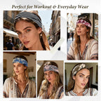 Boho Headbands for Women 6 Pack Non-Slip Fashion Elastic Hair Bands, Boho Head Bands Stretchy Soft Cloth Sweat Band, Workout Athletic Headbands for Yoga Running Gym Sports