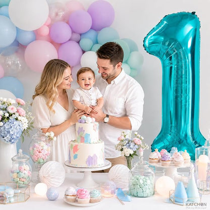 KatchOn Teal Number Balloon For Under the Sea Party Decorations 40 Inch | - Image 4