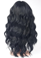 Black Wavy Wigs with Bangs for Women Glueless Black wigs Synthetic Long Black Wigs Natural Looking Heat Resistant for Daily Party Use 18 Inches