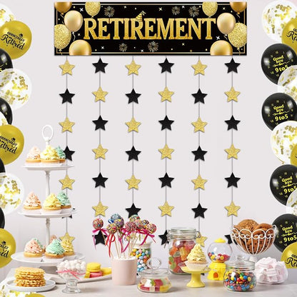 Blosssound Retirement Party Decoration Happy Black Gold Retirement Door Banner - Image 6