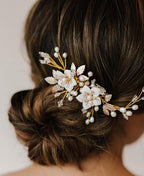 SWEETV Wedding Hair Comb for Bridal Hair Accessories, Handmade Flower Bridal Hair Clip Hair Pieces, Gold, 5.12 *2.75 inches, 1 Count (Pack of 1)