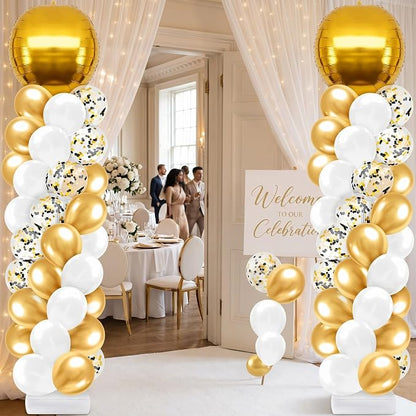 2 Sets Gold and White Balloon Column Stand Kit, Adjustable Floor Balloon Arch by Sonwyoung