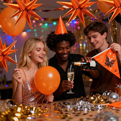 60Pcs Orange Star Balloons Foil Explosion Mylar Balloon 12 Point Spike Ballons - Image 5