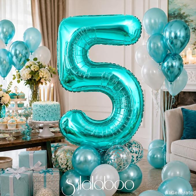 40 Inch Big Teal Blue Number 5 Foil 0-9 Mylar Helium Balloons | Large Digital - Image 6