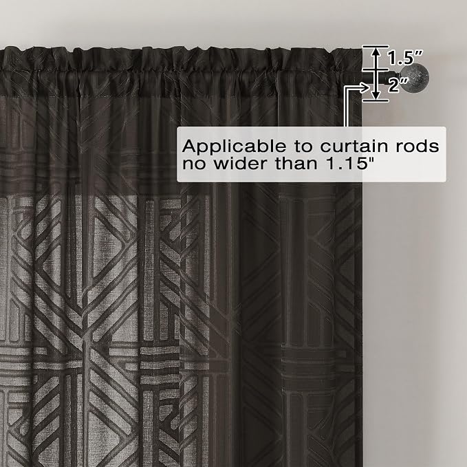 Simplebrand Chocolate Semi Sheer Curtains 54 Inch Length 2 Panels, Geometric - Image 4