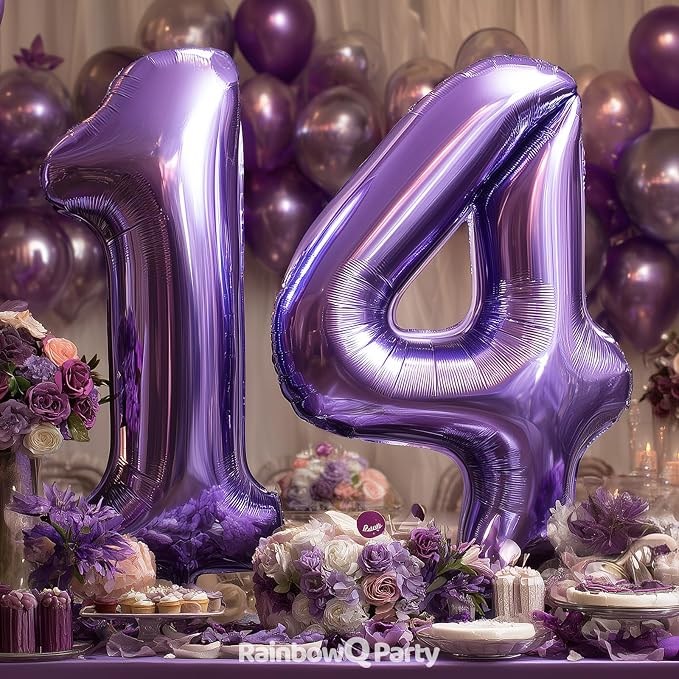 RainbowQ Purple 14 Balloon Number 40 Inch 0-40 Foil Large Balloons | Big Mylar - Image 3