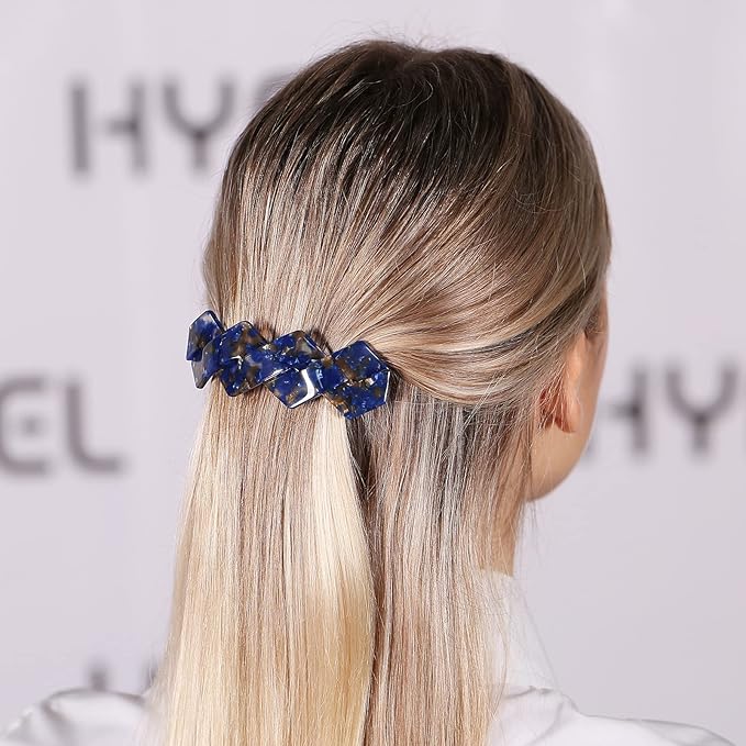 Hair Barrettes Large French Clips Wide Hair Clasp for Women Thick Fine Hair Accessories - Blue Tortoiseshell - 3Pcs (Navy Blue, Brown)