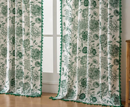 F-CHU Boho Curtains for Living Room 96 Inch Length French Country Floral Drapes - Image 3