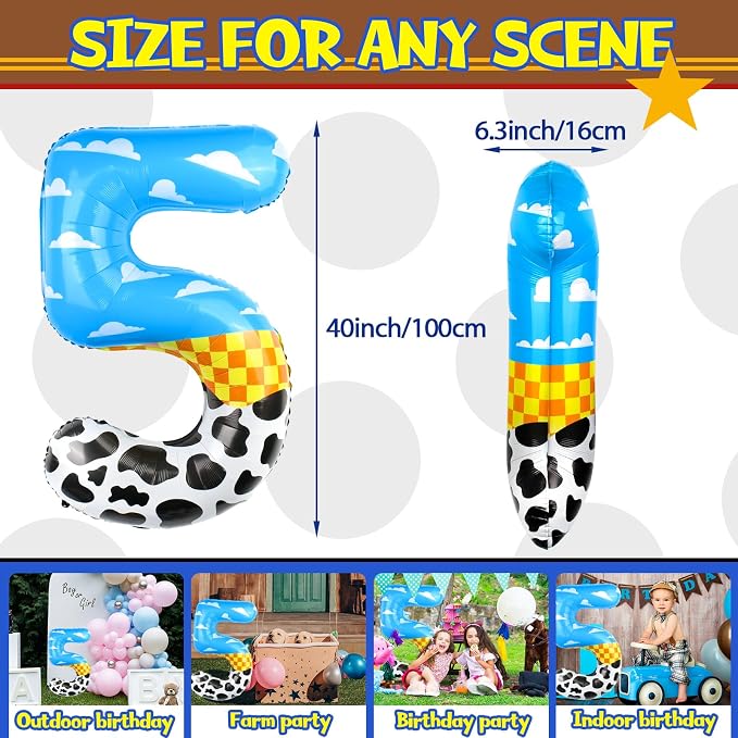 40 Inch Number 5 Balloon Blue Clouds Cartoon Story Balloons Toy Inspired Party - Image 2