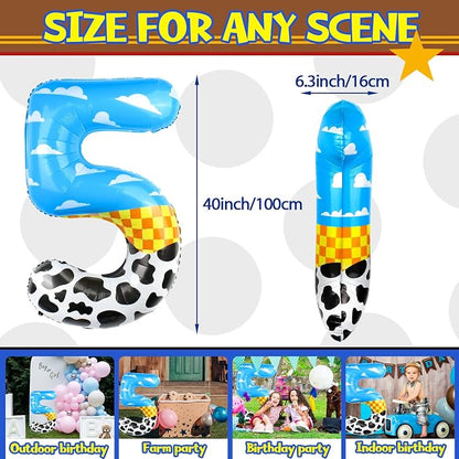 40 Inch Number 5 Balloon Blue Clouds Cartoon Story Balloons Toy Inspired Party - Image 2