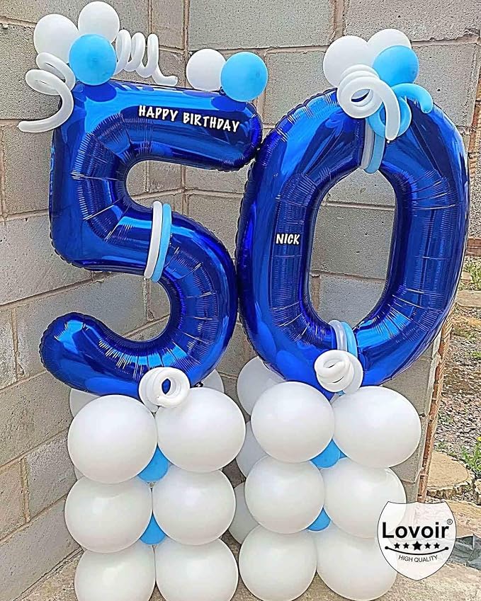 Navy Blue 60 Number Balloons, 40 Inch Giant Number 60 Balloons Foil Mylar - Image 6