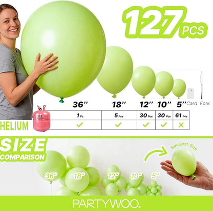 PartyWoo Lime Balloons 127pcs Green Light Green Color 36 18 12 10 5 Inch | 36 - Image 6