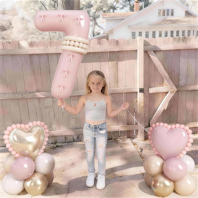 Number 7 Balloon, Blush Light Pink Gold Beige White Sand Latex Balloons 40 Inch - Image 7