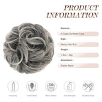 FESHFEN Messy Bun Hair Piece - Elastic Wavy Curly Hair Bun Scrunchies Extensions Synthetic Chignon Hairpieces for Women Girls, Black Gray and White Tips 1.5 oz