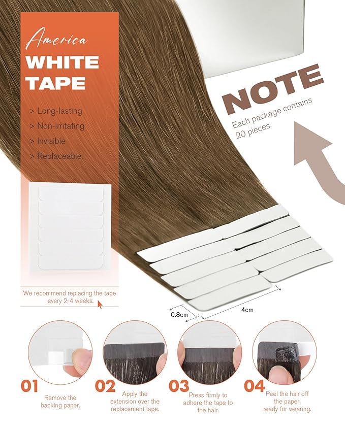 Sunny Hair Tape in Hair Extensions Real Human Hair Invisible Remy Hair Extensions Tape ins for Women Light Brown 16 inch 20Pcs