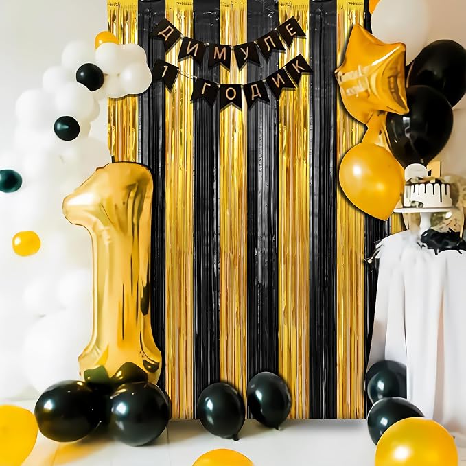 3 Pack 3.3 x 9.9 ft Black & Gold Tinsel Streamers Party Decorations | Foil - Image 6