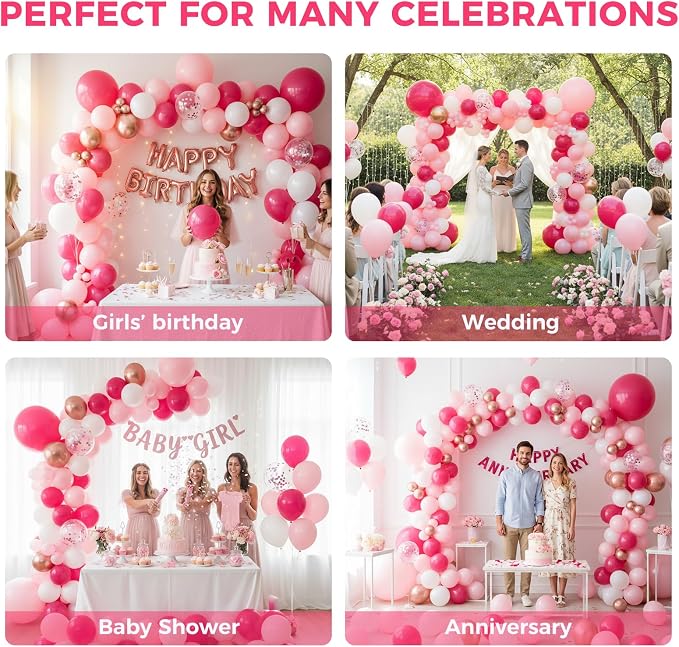 LOVESTOWN 150PCS Pink Rose Gold White Balloons Size of 18 12 10 5Inch | Pink - Image 5