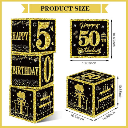 Eiurteao 3pcs Black Gold 50th Birthday Decorations Boxes - Image 4