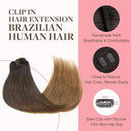 GOO GOO Clip in Hair Extensions Real Human Hair, Remy Human Hair Extensions Clip ins for Women, Natural Human Hair, 16inch 120g 7Pcs, 1D/2C/4E Chocolate Dip Color Melt