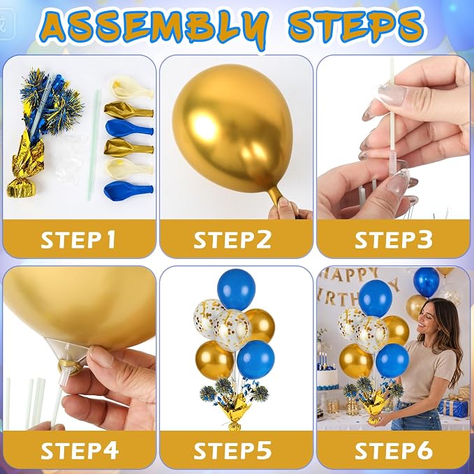 4 Set Blue Gold White Balloon Centerpieces - Image 4