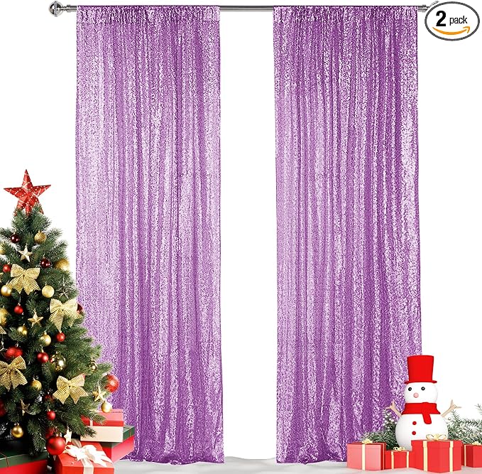 Hahuho Lavender Sequin Backdrop Curtain, Party Decoration（2 Panels, 2FT x 8FT by Hahuho