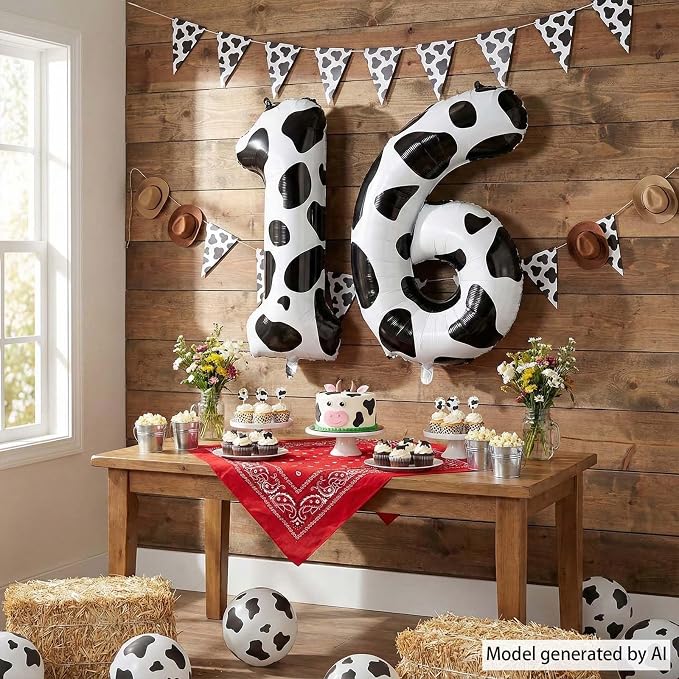 40 Inch Cow Print Number 16 Balloon Set, Giant Black & White Foil "16" Number - Image 6