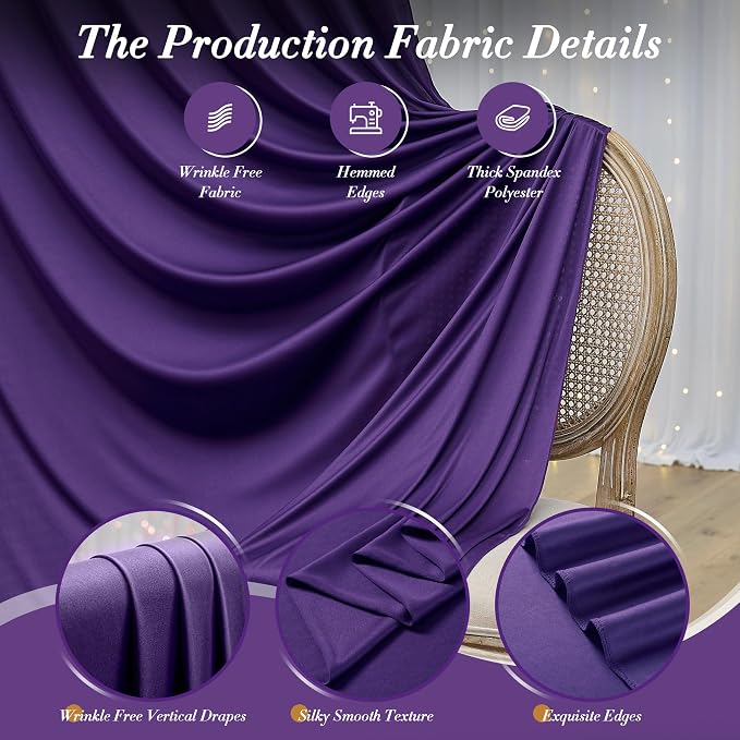 20 ft x 10 ft Wrinkle Free Purple Backdrop Curtain - Image 4
