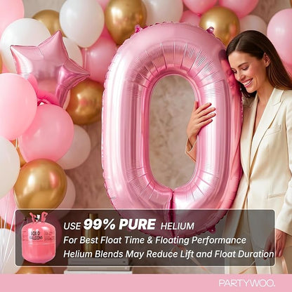 PartyWoo Number Balloons 40 Inch Pink Number 0 Kit 25pcs - Image 5