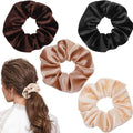4 Pcs Velvet Scrunchies, Ymapinc Large Scrunchies for Women & Girls, Soft Hair Ties, Elastic Hair Bands for Thick/Thin Hair, Black & Dark Color Ponytail Holders Hair Accessories