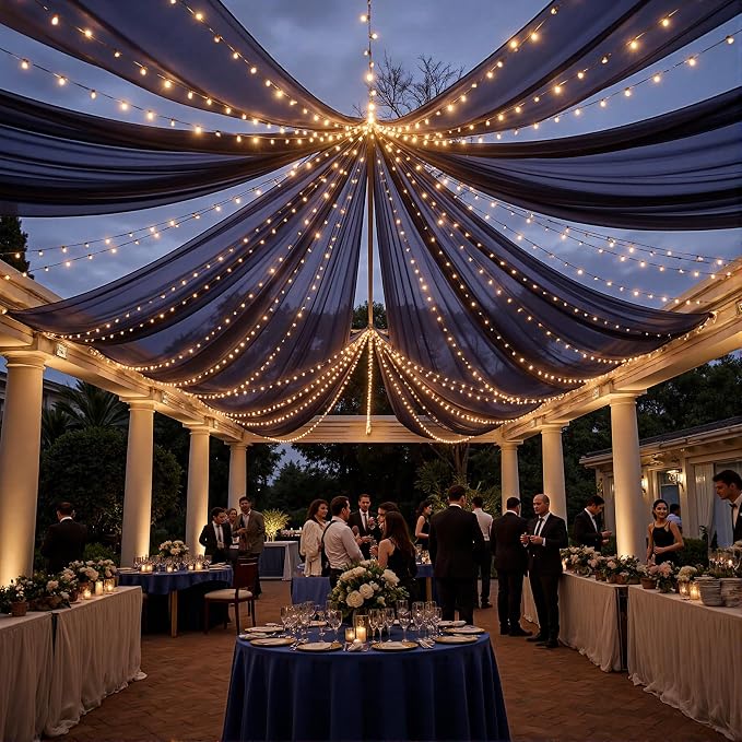 6 Panels Navy Blue Ceiling Drapes - Image 5