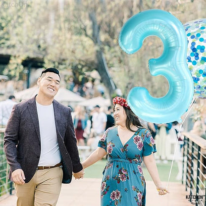 KatchOn Light Blue Number 3 Balloon 40 Inch | Blue 3 Balloon Number - Image 7