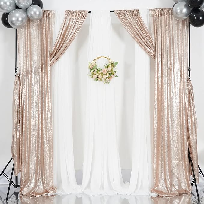 Poise3EHome Champagne Sequin Backdrop Curtains, 4 Panels 2FTx8FT Glitter - Image 5