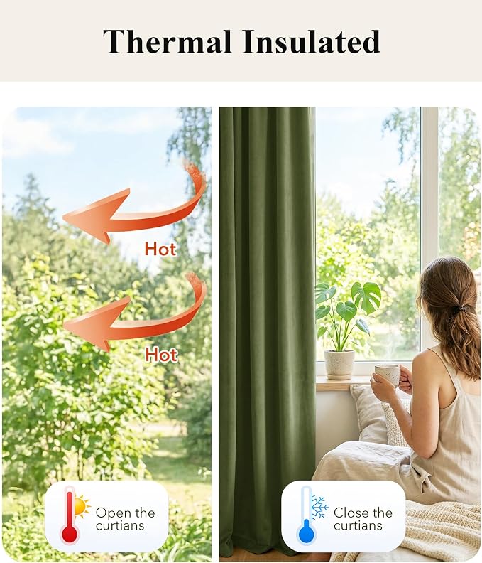 Moss Green Velvet Curtains Back Tab - Image 6