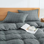 JELLYMONI 100% Natural Cotton Plaid King Pillowcases Set, 2 Pack Dark Gray with White Grid Geometric Pattern Printed Pillow Covers with Envelope Closure(Pillows are not Included)
