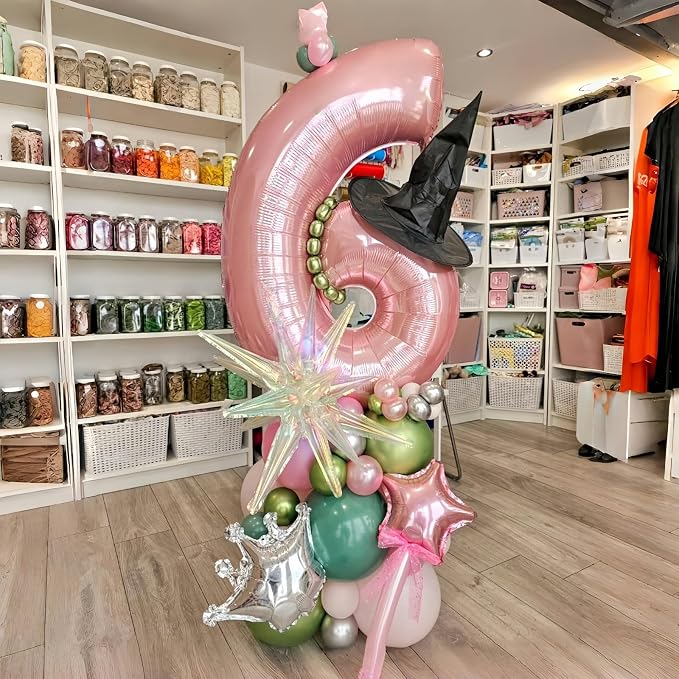 Pastel Pink Number 6 Balloons, 40 In Large Light Pink Number 6 Foil Helium - Image 4