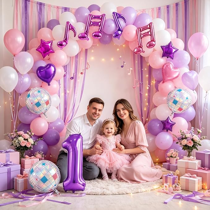 TONIFUL Girl‘s Purple Pink Music Themed 1st Birthday Decorations | 40 Inch - Image 4