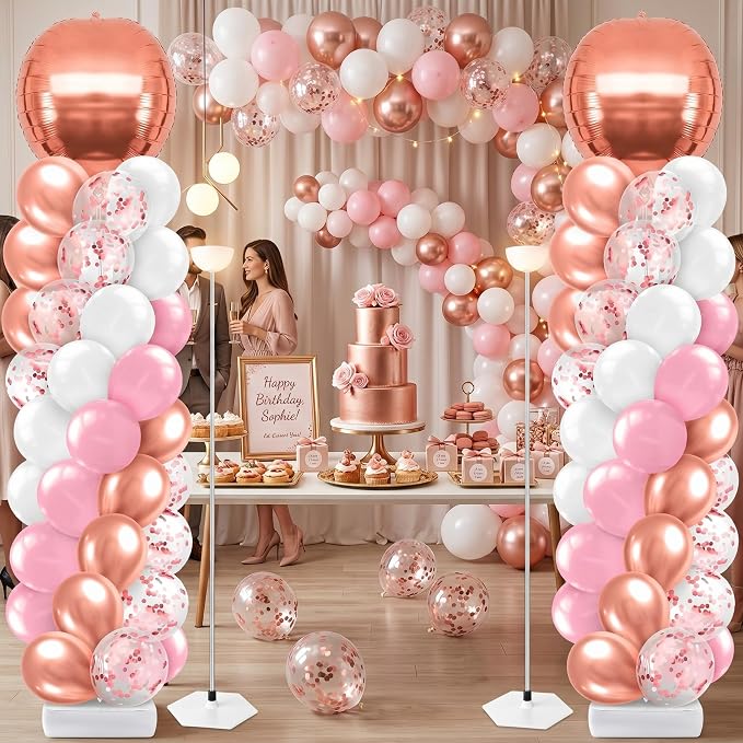 2 Sets Pink Rose Gold Balloon Column Stand Kit, Adjustable Floor Balloon Arch by Sonwyoung