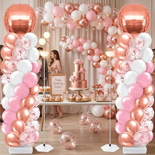 2 Sets Pink Rose Gold Balloon Column Stand Kit, Adjustable Floor Balloon Arch by Sonwyoung