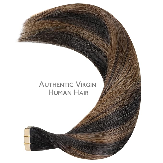 WENNALIFE Tape in Hair Extensions Human Hair Balayage Natural Black to Chestnut Brown Tape in Extensions, 10pcs 30g 20 inch Remy Invisible Tape Ins Straight Soft Real Human Hair Tape in Extensions