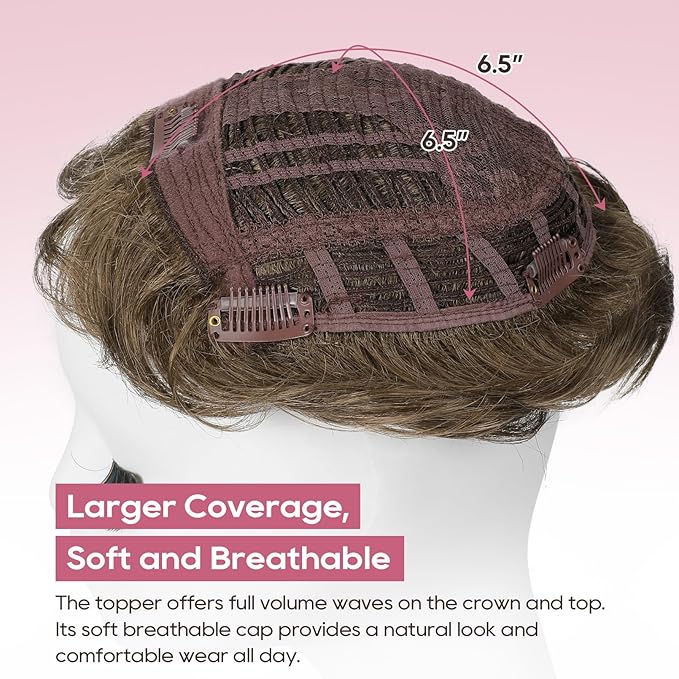REECHO Hair Topper, Short Wiglet Hair Topper for Women with Thinning Large Coverage Synthetic Top Crown Hairpiece for Women - Medium Brown