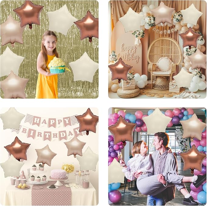 Brown Apricot Star Foil Balloons, 18 Inch Coffee Cream Beige Star Balloons - Image 8
