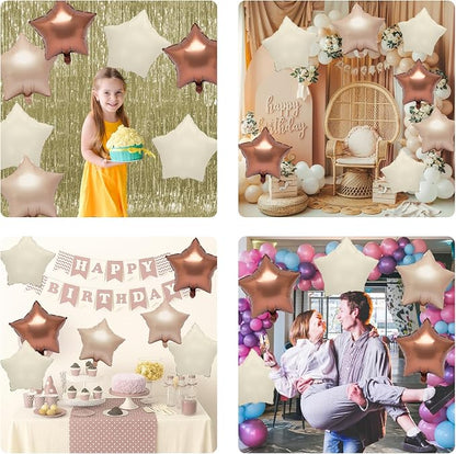 Brown Apricot Star Foil Balloons, 18 Inch Coffee Cream Beige Star Balloons - Image 8