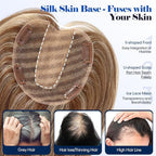 HAIRCUBE Hair Toppers For Women With Thinning 5"*5" Large Base Real Hair Toppers For Women, 14 Inch For Hand-Woven, 60g, Silk, Natural, Realistic, Use Daily, Hairloss, Brown Mixed Blonde, with bangs