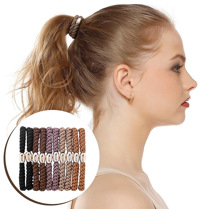 10 Pcs Hair Tie, Ties for Thick Hair, Elastic Bracelet Hair Ties with Strong Hold, Classic Thick Braided Hair Tie Bracelets for Women, Soft Hair Ties for Ponytail (Multicolor)