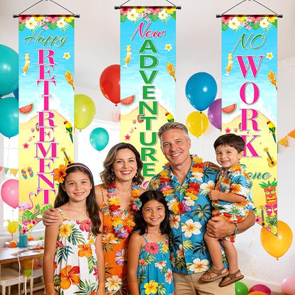 3Pcs Retirement Porch Sign Door Hanging Banner Luau Tropical Happy Retirement - Image 7