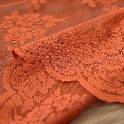 Kotile Burnt Orange Lace Floral Curtains - Image 7